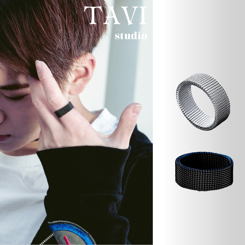 Nhẫn Nam Elas Ring Màu Bạc Đen Bằng Thép Titan Phong Cách Hàn Quốc Unisex Thời Trang Tavi Studio