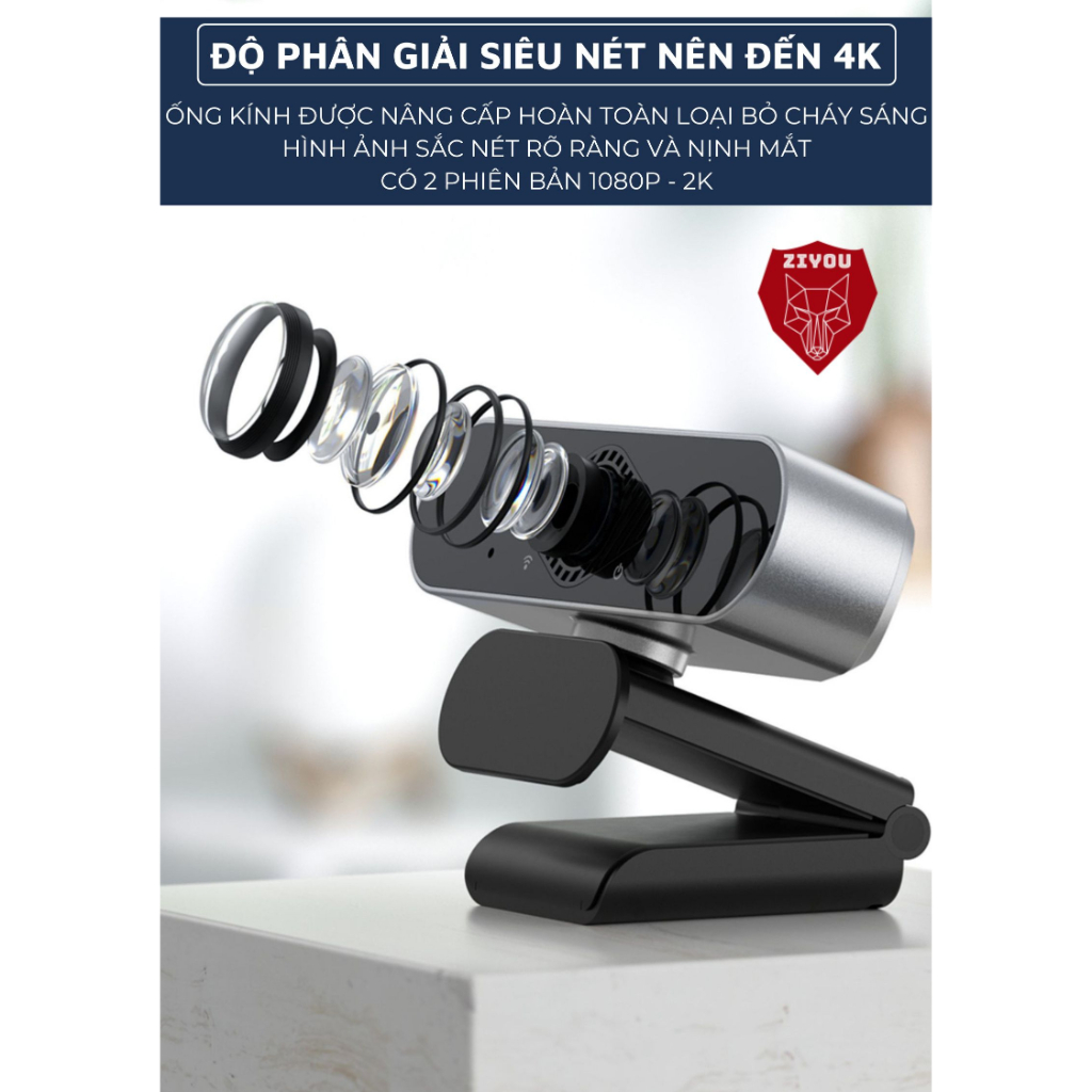 Webcam Máy Tính PC Laptop Ziyou Q-20 Độ Phân Giải 2K Có Mic Camera Trợ Sáng Cực Nét | BigBuy360 - bigbuy360.vn