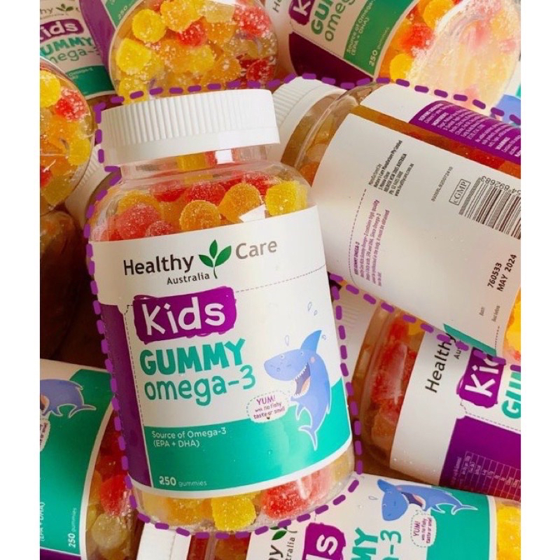 Kẹo dẻo Healthy Care Kids Gummy Omega 3/ Multivitamin, Úc (250 viên) bổ sung chất cho trẻ 2 tuổi trở lên