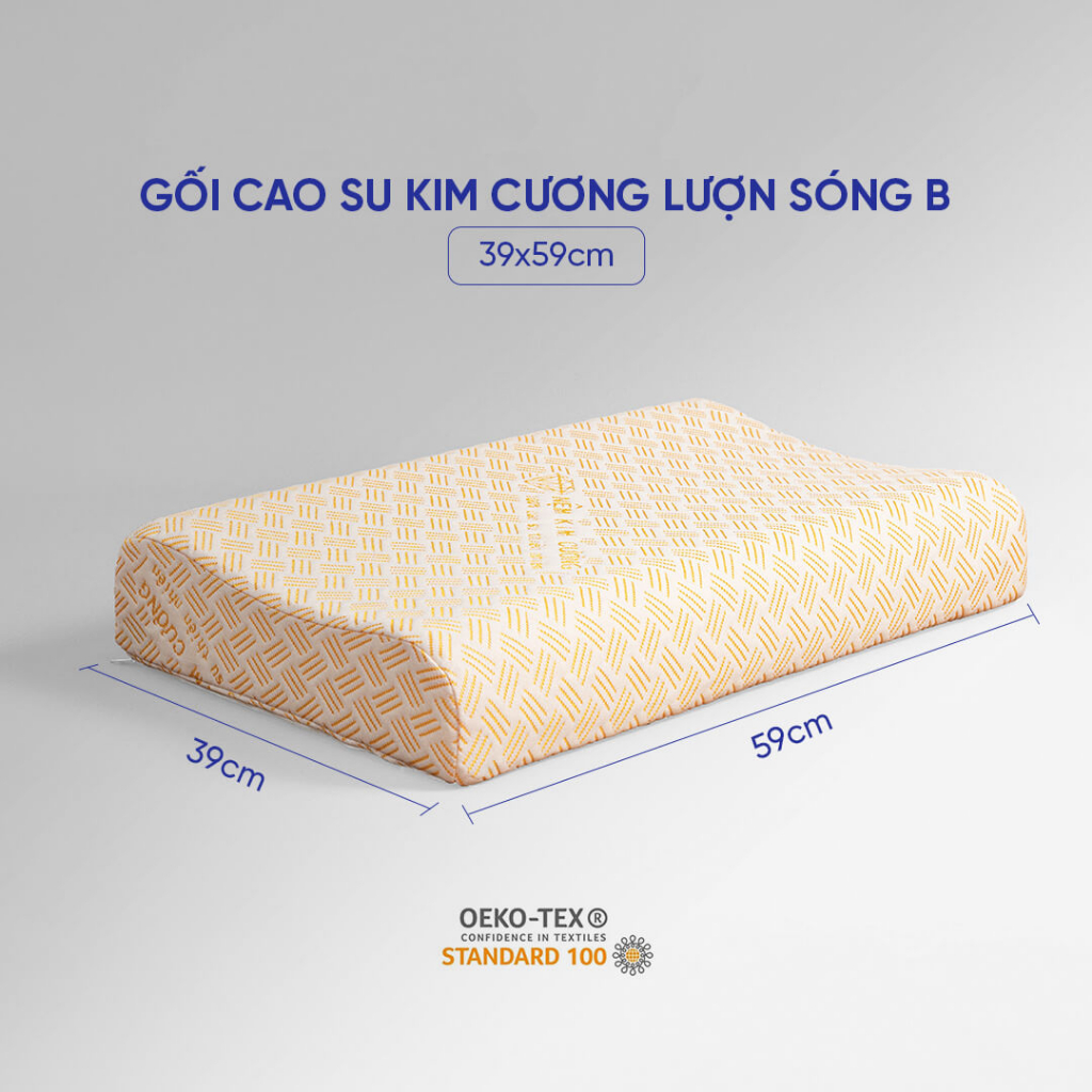 Gối cao su Kim Cương lượn sóng 39x59 cm 100% nâng đỡ đầu và cổ, dễ dàng ngủ sâu - B