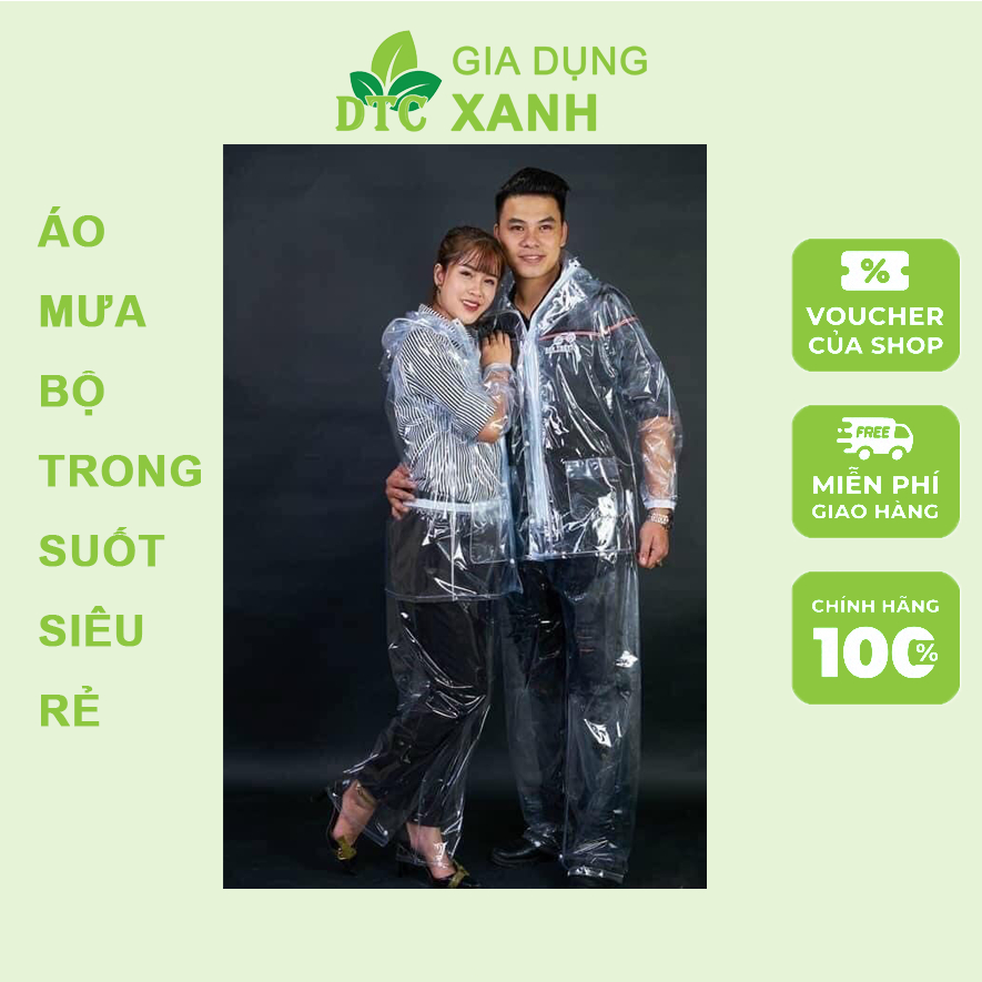 Bộ quần áo mưa trong suốt chui đầu loại dày, BỘ QUẦN ÁO MƯA TRONG SUỐT CHỐNG THẤM, set quần áo đi mưa