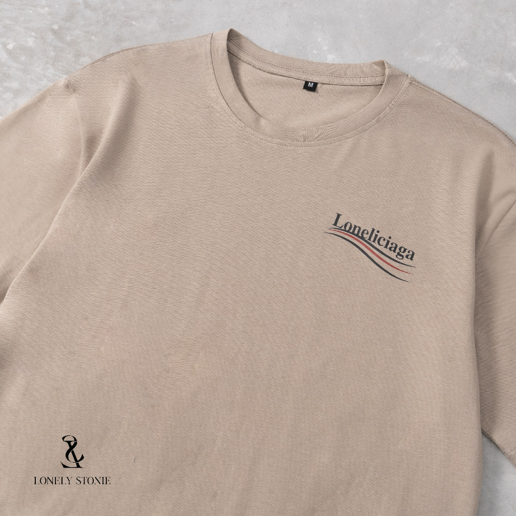 Áo Phông LONELICIAGA Màu Be - Chất Liệu 100% Cotton Form Unisex Dáng Xuông Cho Nam/Nữ