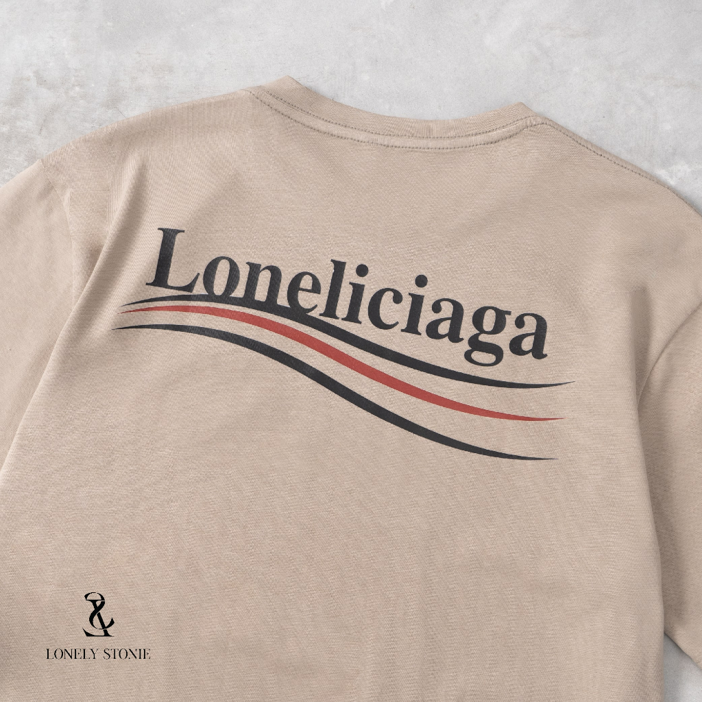 Áo Phông LONELICIAGA Màu Be - Chất Liệu 100% Cotton Form Unisex Dáng Xuông Cho Nam/Nữ