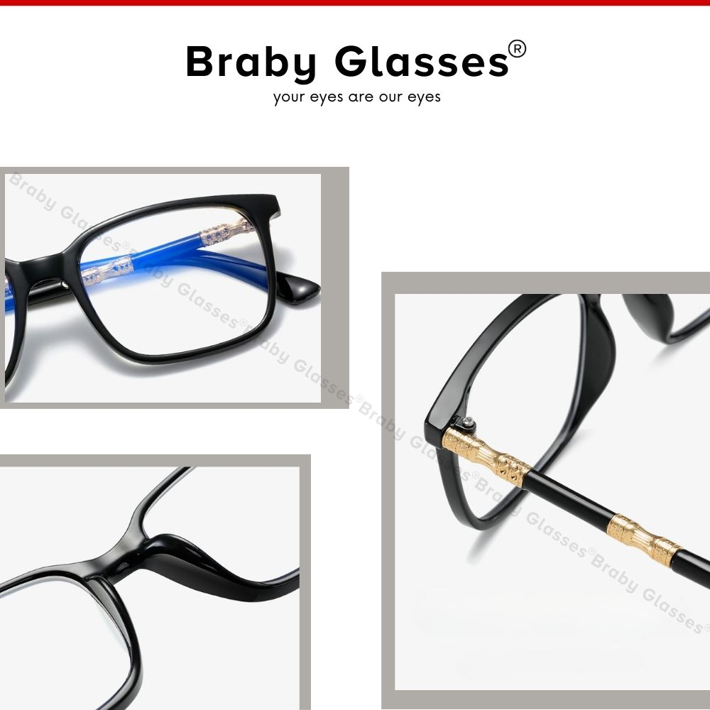 Gọng kính cận mắt vuông nam nữ Braby Glasses chất liệu kim loại họa tiết mạ vàng sang trọng thời thượng MK71