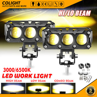 Motorcycle led spotlight dual color hi/low beam mini lens headlight driving light fog lamps for car trucks suv 12v 24v