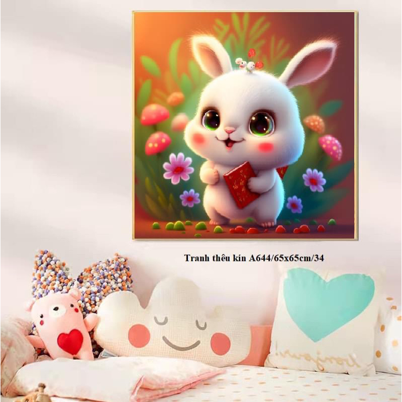 tranh thêu chữ thập thỏ a644 (65x65)cm