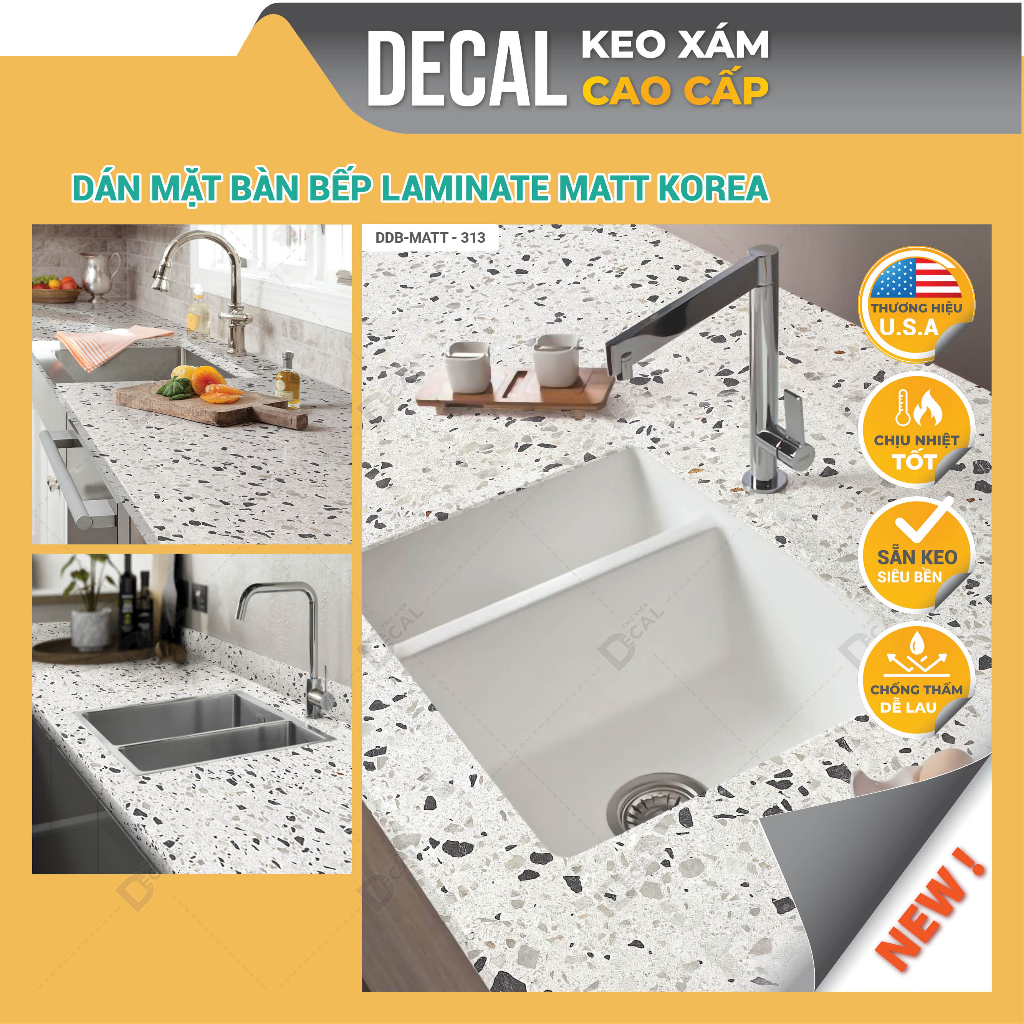 Giấy gián bếp cao cấp decal terrazzo dán mặt bàn ăn chống dầu mỡ chống nước, dán mặt đá bếp Thư Viện Decal DDB-313