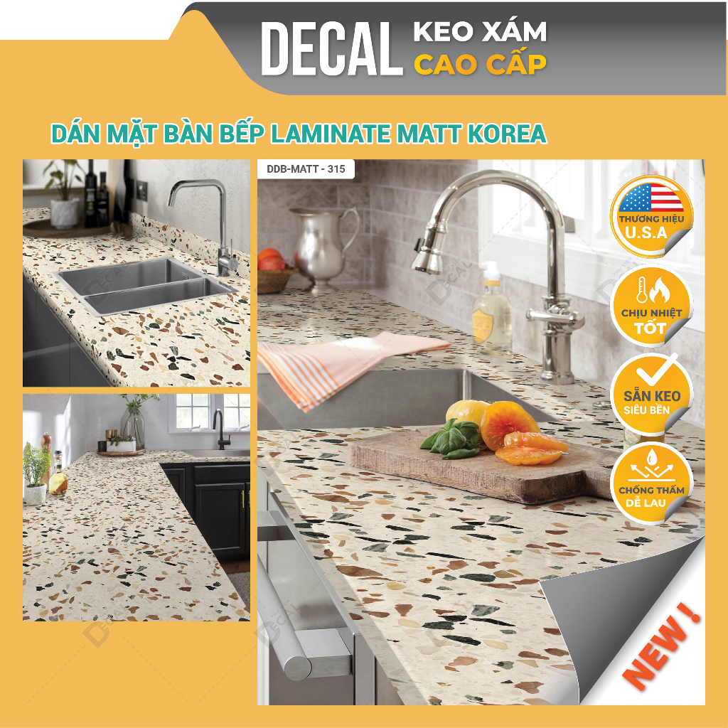 Decal dán mặt bếp giả đá loại dày chịu nhiệt, decal terrazzo khổ lớn Giấy dán bếp cao cấp Thư Viện D