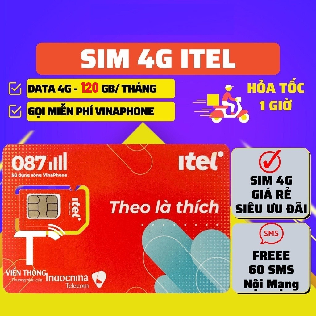 Sim 4G iTel MAY77 Mạng Vinaphone Data 120Gb/Tháng, Gọi Miễn Phí VinaPhone, Free 60 SMS, Sim 4G Giá Rẻ0