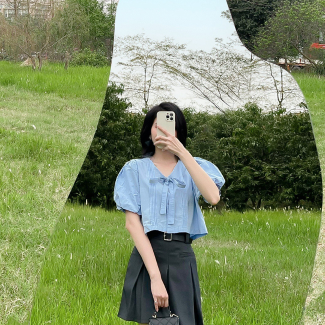 Áo croptop tay bồng LYRA buộc nơ trước ngực, phong cách trẻ trung, xinh xắn - VSYAC0211