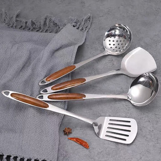 Muôi Múc Canh, Muôi Thủng Inox Cán Nhựa Vân Gỗ Sang Trọng, Bộ Dụng Cụ Nhà Bếp, Vá Múc Canh Inox