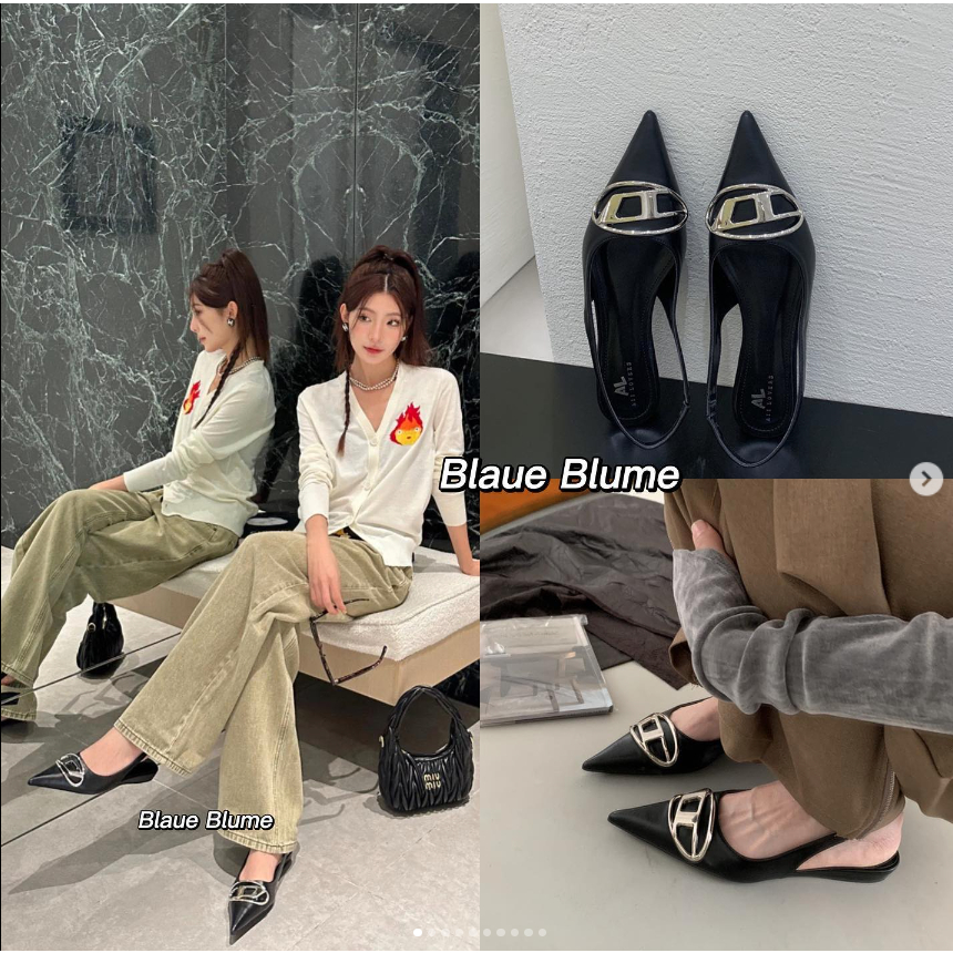 𝐁𝐥𝐚𝐮𝐞𝐁𝐥𝐮𝐦𝐞🦋 Giày slingback Diesel mũi nhọn