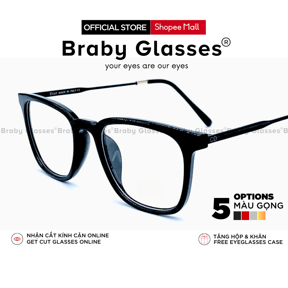 Gọng kính cận mắt vuông Braby Glasses thời trang nam nữ chất liệu Nhựa kết hợp Thép chống gãy kiểu dáng tinh tế MK47
