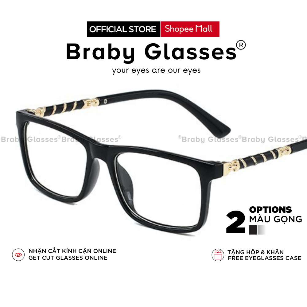 Gọng kính cận mắt vuông thời trang nam nữ Braby Glasses chất liệu nhựa kết hợp kim loại cao cấp kiểu dáng độc lạ MK53