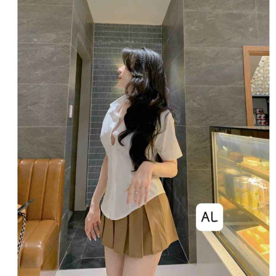 Set đầm váy nữ áo sơ mi tay ngắn mix chân váy xếp ly có lót xinh xắn dành cho các nàng dạo phố, đi chơi siêu dễ thương.