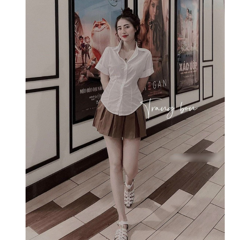 Set đầm váy nữ áo sơ mi tay ngắn mix chân váy xếp ly có lót xinh xắn dành cho các nàng dạo phố, đi chơi siêu dễ thương.