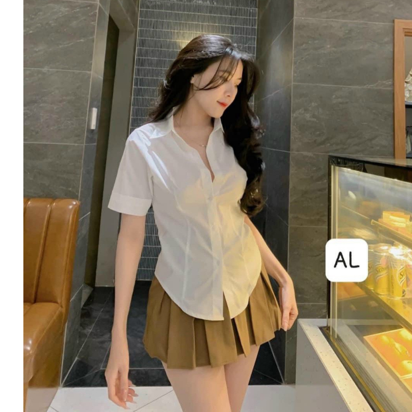 Set đầm váy nữ áo sơ mi tay ngắn mix chân váy xếp ly có lót xinh xắn dành cho các nàng dạo phố, đi chơi siêu dễ thương.