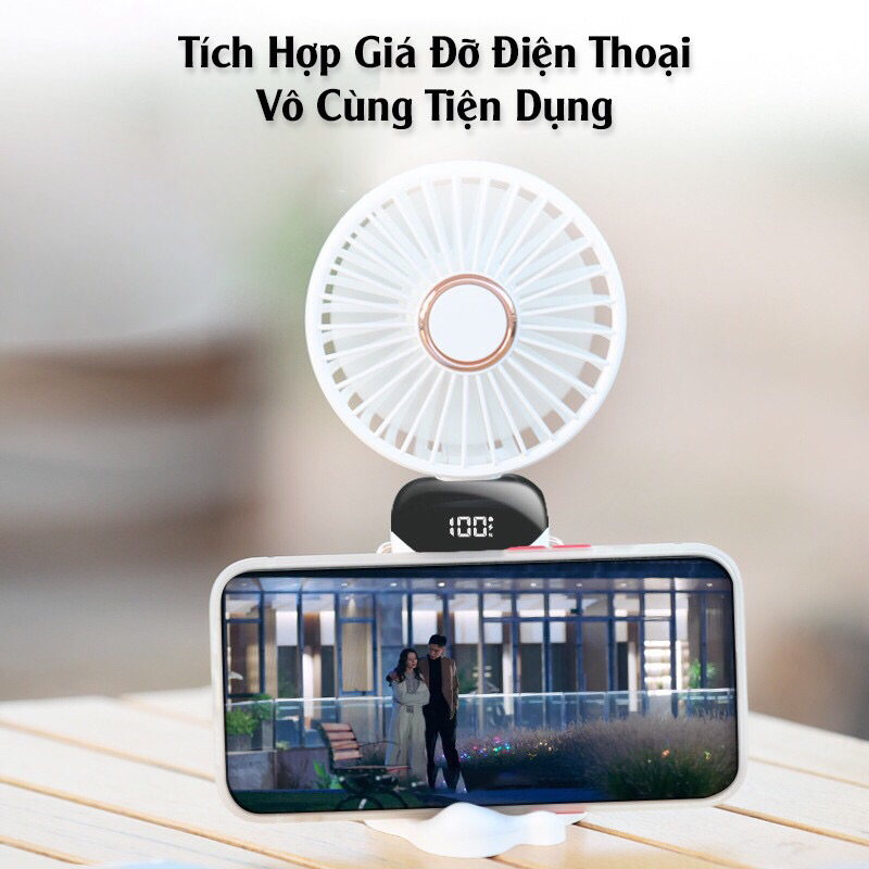 Quạt tích điện 20 Giờ mini cầm tay 5000mAh xoay 90 độ, máy quạt pin sạc điện usb làm mát công suất lớn 5 chế độ gió.