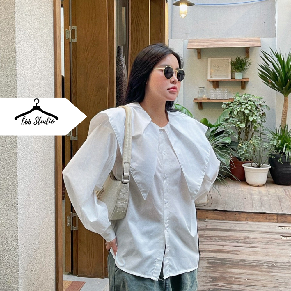 Áo sơ mi nữ L66 tay dài phồng thiết kế cổ nhọn sang chảnh A083