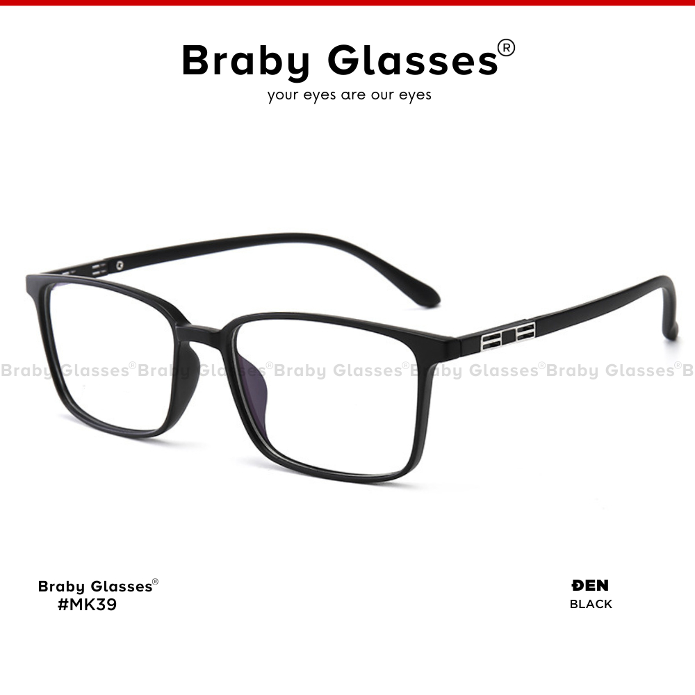 [Mã BMLT30 giảm đến 30K đơn 299K] Gọng kính cận mắt vuông Braby Glasses chất liệu nhựa dẻo kiểu dáng thanh mảnh MK39