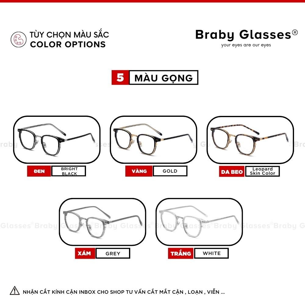 Gọng kính cận tròn kim loại cao cấp thời trang nam nữ Braby Glasses mắt bầu dục độc lạ kiểu dáng trẻ trung MK77