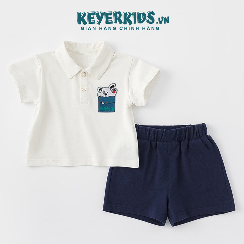 Bộ Polo Bé Trai KEYER KIDS, Áo Thun Polo Cotton Cộc Tay Quần Short Kaki Họa Tiết Túi Thỏ Dễ Thương SZ62