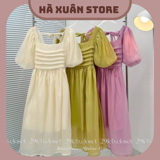Váy Voan Tơ Tiểu Thư 2 Lớp Tay Bồng_Haxuanstore