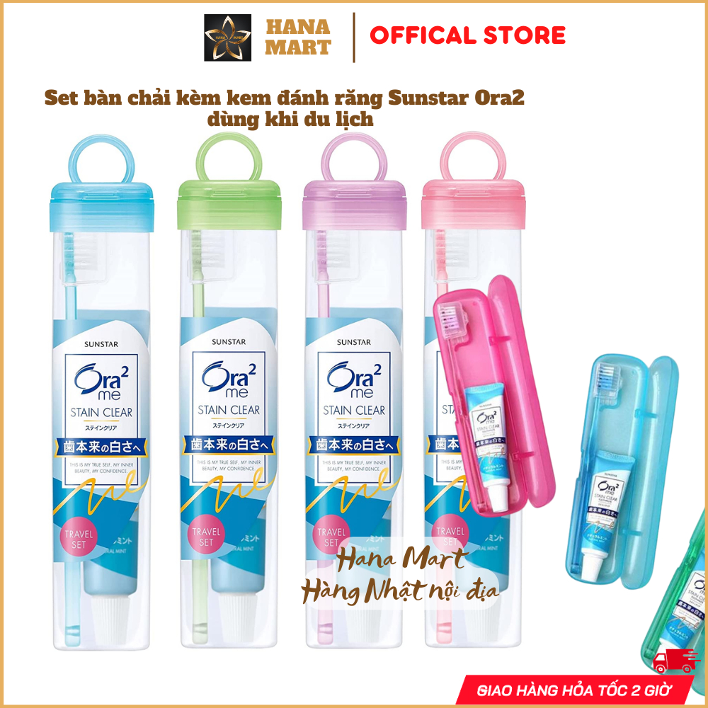 Set bàn chải kèm kem đánh răng Sunstar Ora2 nội địa Nhật Bản dùng khi du lịch