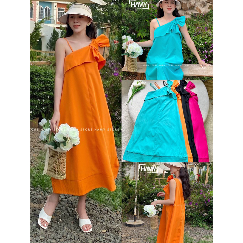 Đầm Lệch Vai Nơ Xuông