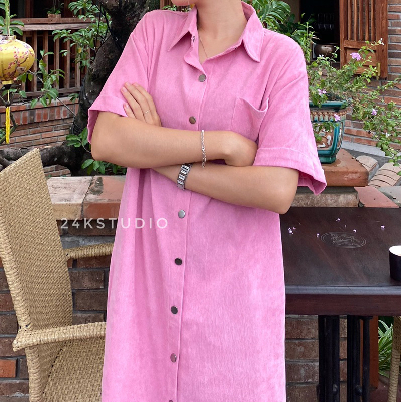 CRUSH DRESS - Váy đầm áo sơ mi dáng dài oversize 24kstudio