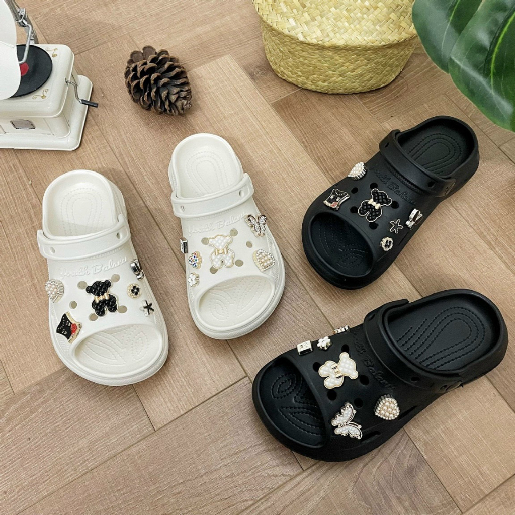 Dép bánh mì cross nữ đế cao sunny hở mũi kèm sticker cao 6cm dép sục nữ hot trend