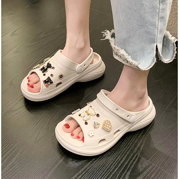 Dép bánh mì cross nữ đế cao sunny hở mũi kèm sticker cao 6cm dép sục nữ hot trend