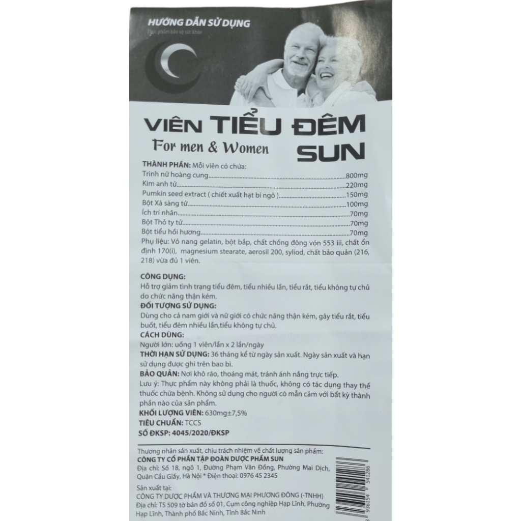 Viên TIỂU ĐÊM SUN. Hỗ trợ giảm tình trạng tiểu đêm, tiểu nhiều lần, tiểu rắt, tiểu không tự chủ do chức năng thận kém.