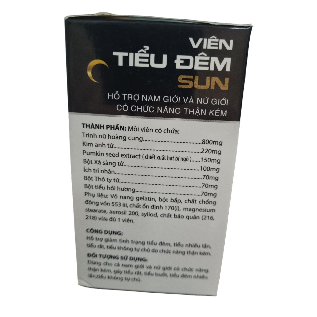 Viên TIỂU ĐÊM SUN. Hỗ trợ giảm tình trạng tiểu đêm, tiểu nhiều lần, tiểu rắt, tiểu không tự chủ do chức năng thận kém.