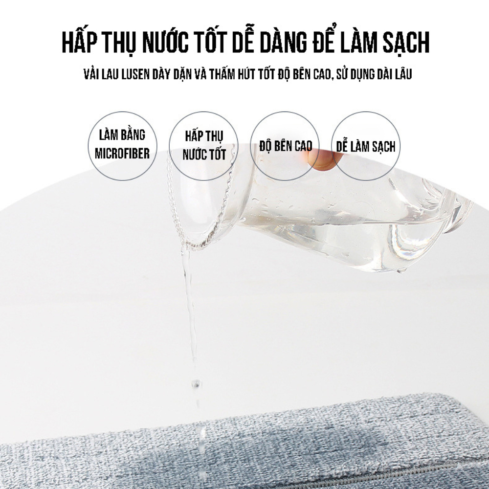 Bông lau thay thế cho cây lau nhà tự vắt Lusen chất liệu Microfiber cao cấp, giẻ Lau Nhà Kích Thước 38x12cm