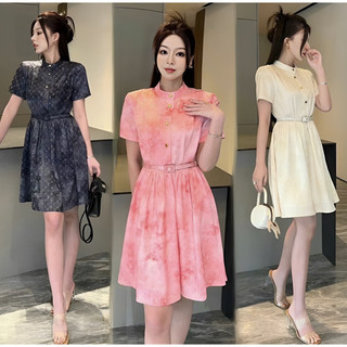 ( HÀNG CAO CẤP HONGKONG) VÁY ĐẦM XẾP LY DÁNG XÒE KÈM NỊT - HỌA TIẾT LOANG "TUYỆT PHẨM ĐẸP KHÔNG TÌ VẾT"