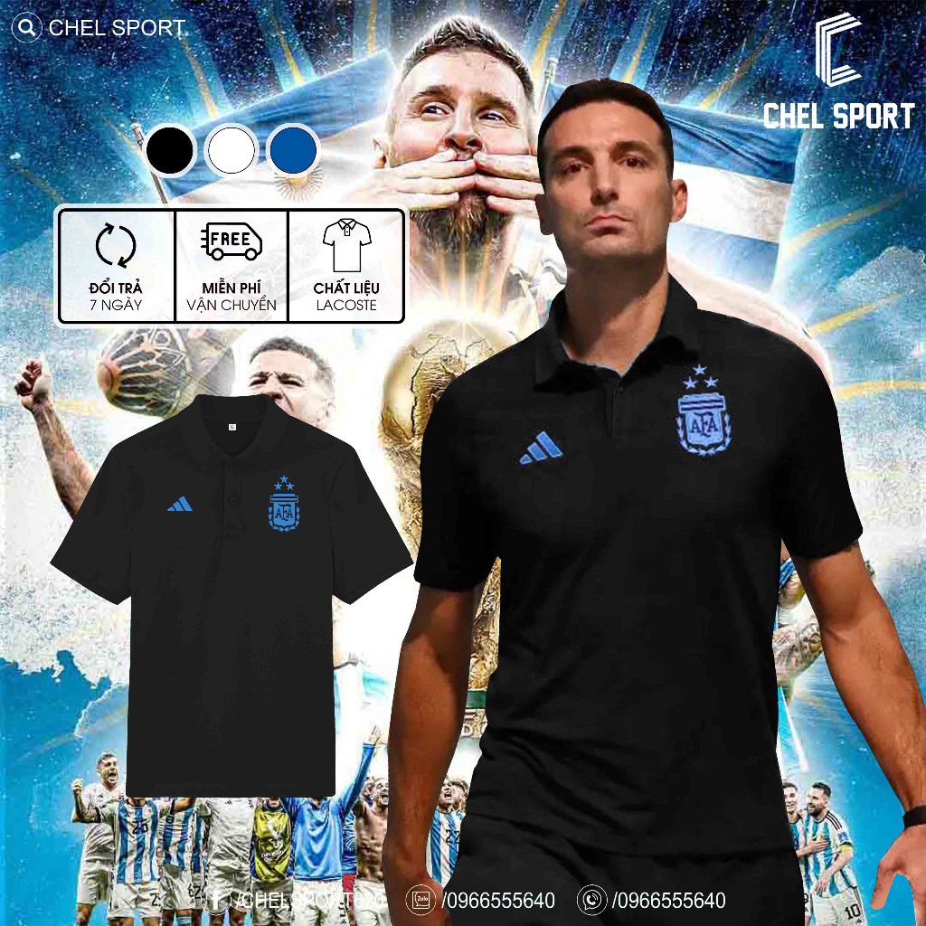 Áo polo logo thêu di chuyển Argentina 2023