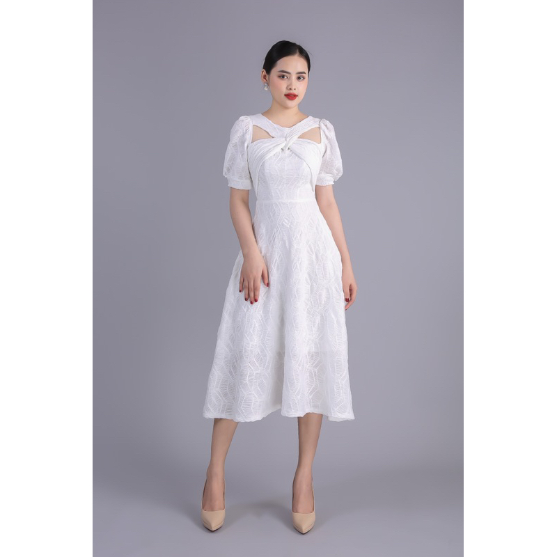 Đầm Thun Xốp Cổ X Thiết Kế Sarah Dáng Xoè Nữ Tính Điệu Đà, Có Lớp Lót Trong Dày Dặn Chuẩn Form