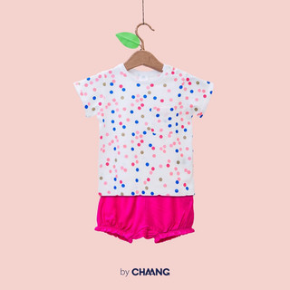 Bộ cộc áo chấm bi - quần hồng Chaang