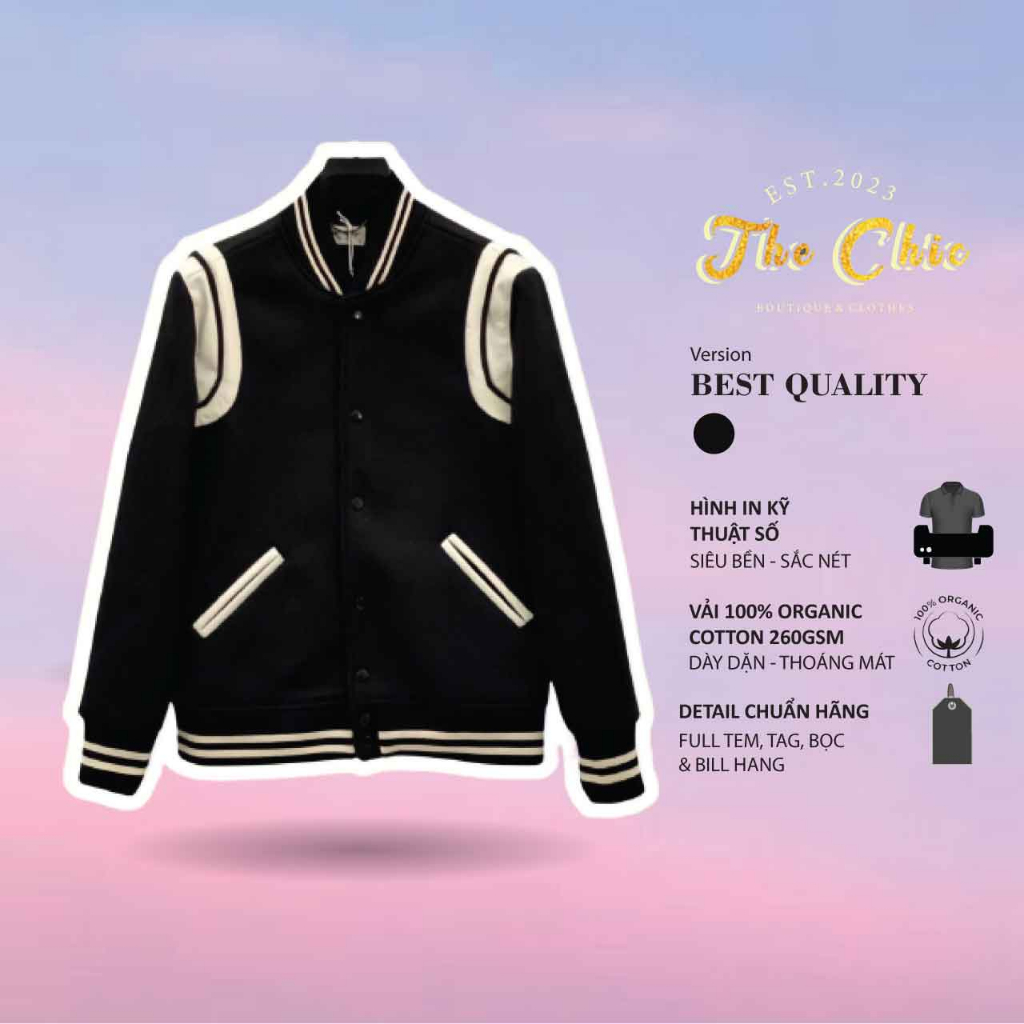 Áo khoác bomber Varsity SLP Saint La*urent Teddy YSL Jacket bản cao cấp, Da Lộn, áo khoác bên ngoài bóng chày giới tính
