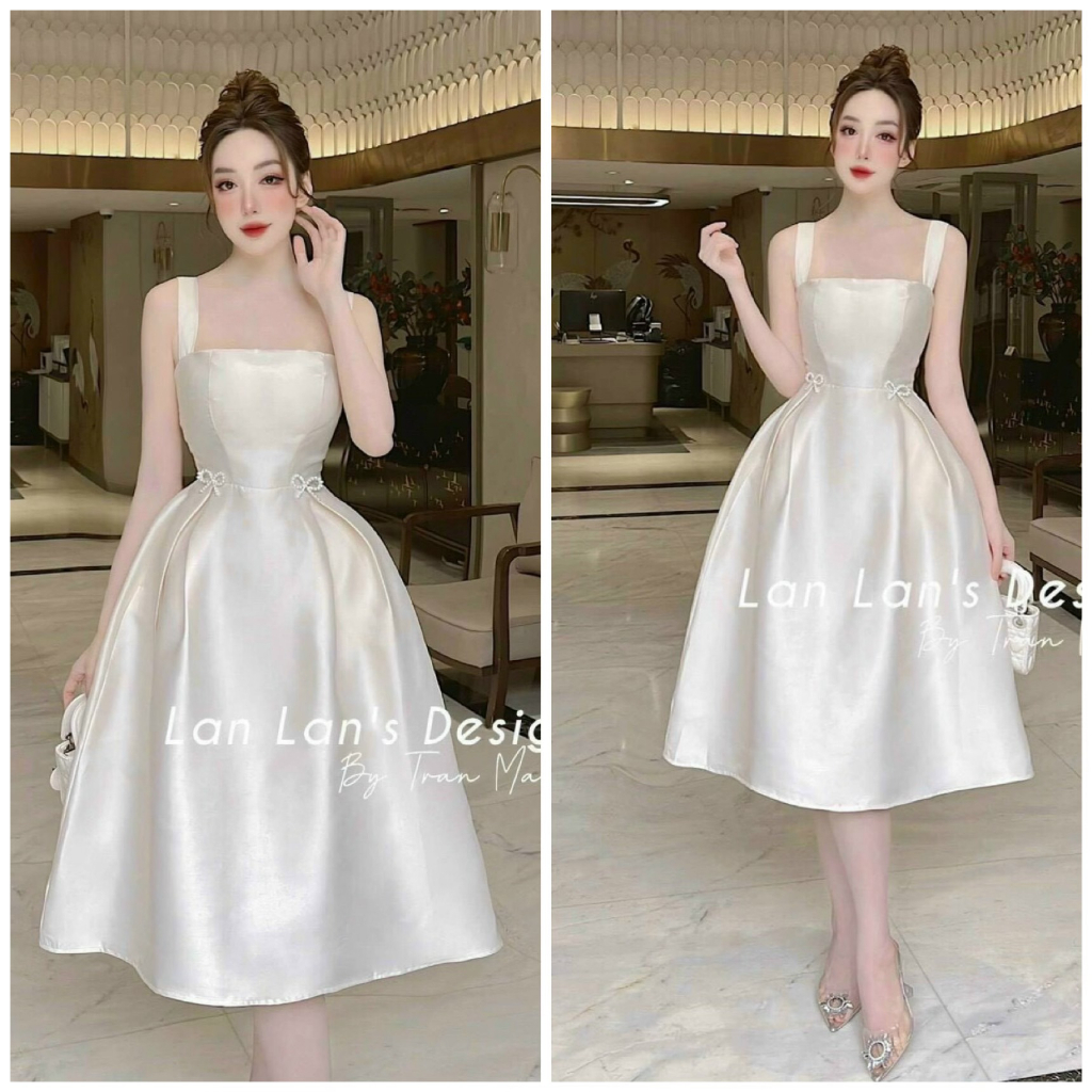 Đầm váy nữ hai dây cúp ngực đính phụ kiện mix dáng váy xòe dài bồng bềnh dành cho các nàng đi tiệc siêu sang, xinh xắn.