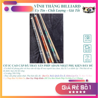 Cơ Bida 3 Băng 3C Cao Cấp - Ngọn Lõi Carbon Trợ Lực, Thay Sẵn Phíp Adam Hồng Nhật - Combo VIP Mới Nhất