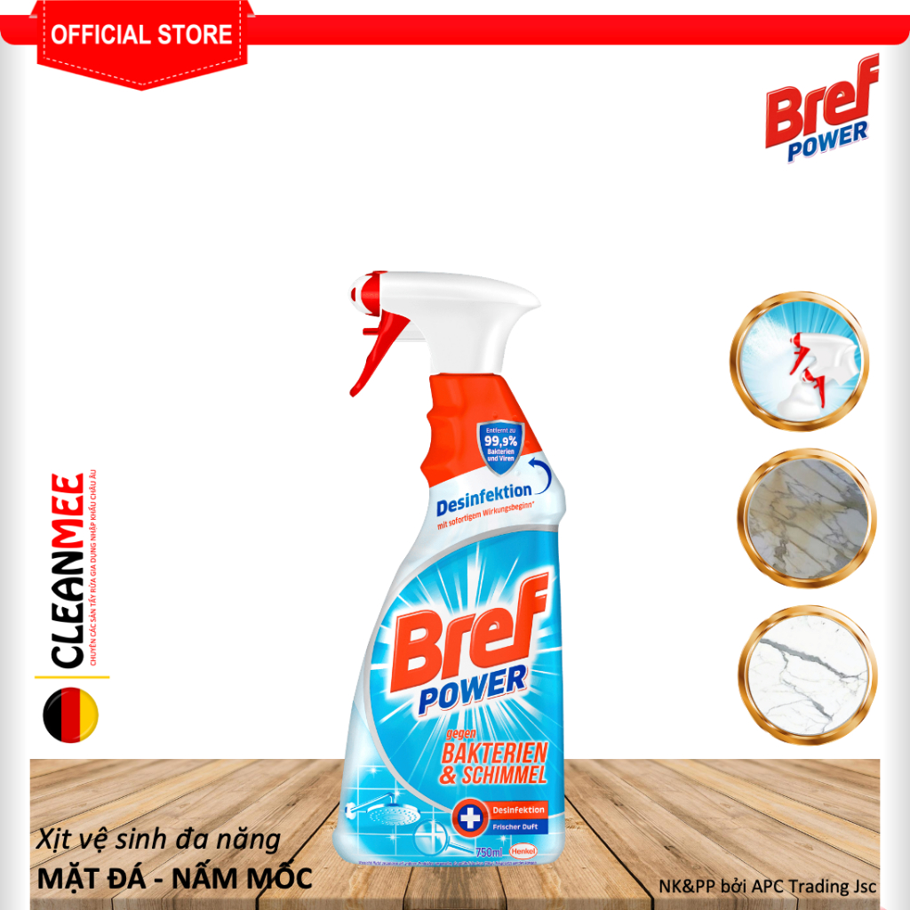 Xịt Tẩy Nấm Mốc Mặt Bàn Đá Mạch Gạch Nhà Tắm Bref Beckterien Hàng Nhập Đức Chai 750ml
