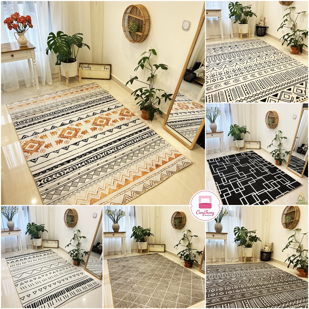 Thảm Trải Sàn Bali Hoạ Tiết Thổ Cẩm, Vintage Trải Phòng Khách, Decor Phòng ngủ Sợi Nỉ Cao Cấp, Đế Cao Su