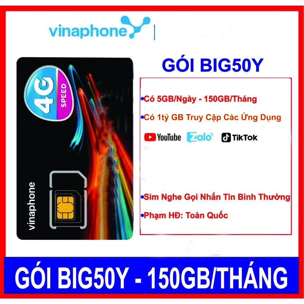 Sim Data 4G Lên Mạng BIG50Y FREE 3 THÁNG ĐẦU