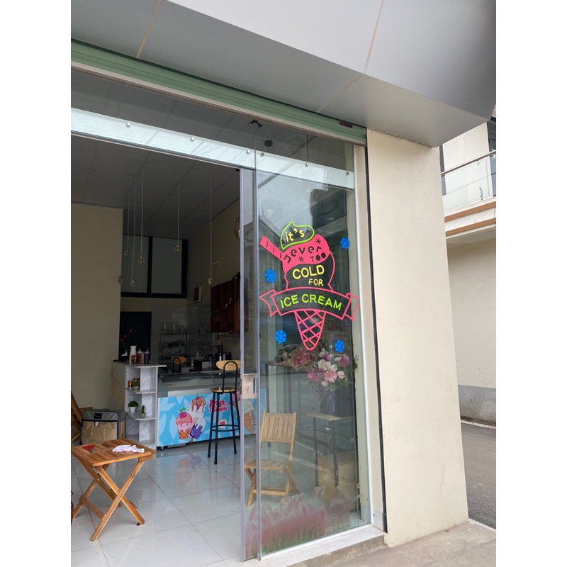 Tranh dán tường mica kem sweet trang trí quán kem, dán tủ lạnh