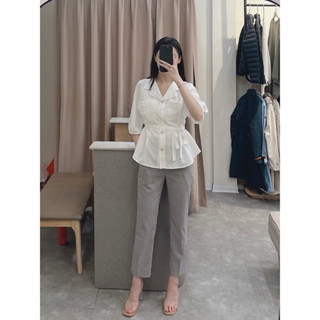 Áo sơ mi có đai thắt eo thiết kế hai túi phong cách Hàn Quốc cho nữ 1.0.7.A