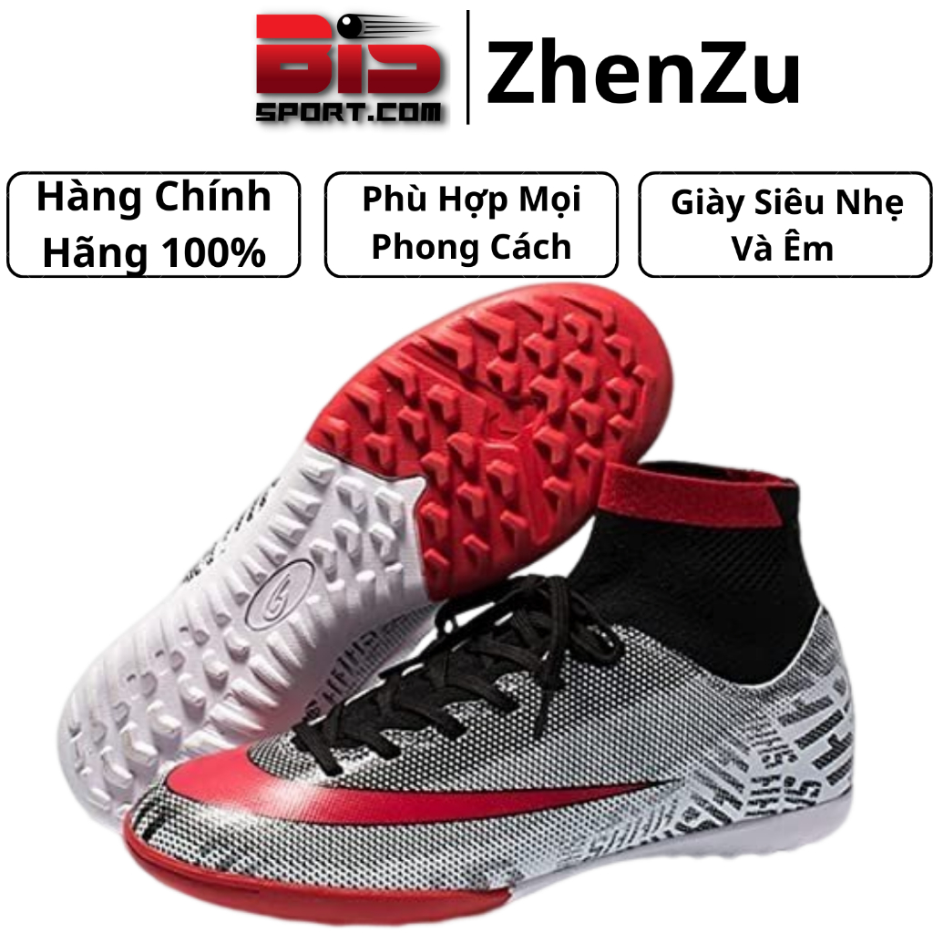 Giày Đá Bóng Cổ Cao Thiết Kế Chống Trượt Hiện Đại Dành Cho Cả Nam Và Nữ - Màu Bạc Đỏ