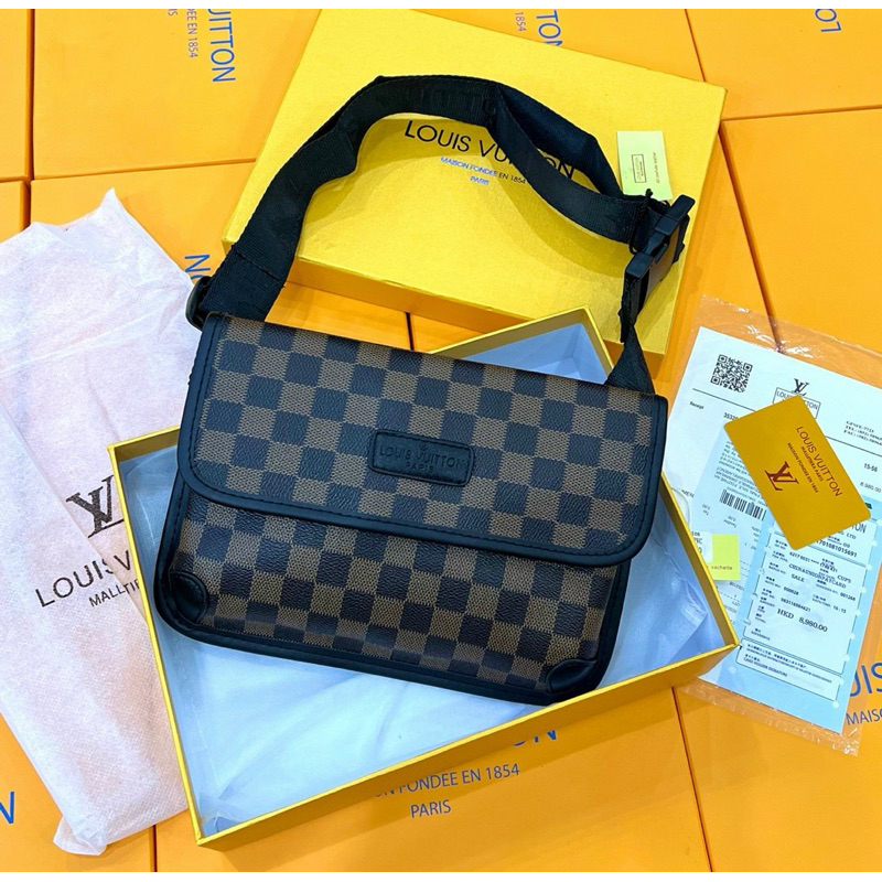 Túi đeo chéo Lv caro nam Fullbox hộp giấy thẻ , chất liệu da pu chống bông tróc da