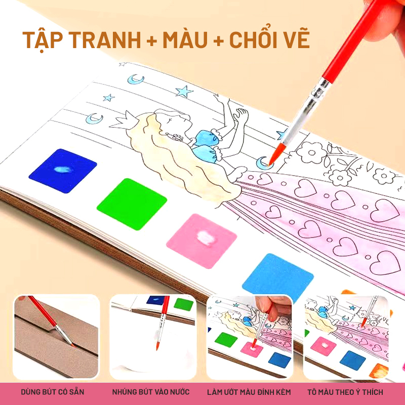 Set Tranh Tô Màu Nước Graffiti Tặng Kèm Cọ Nhiều Hình Đáng Yêu Cho Bé
